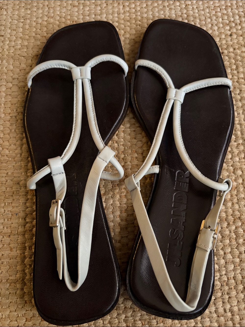 Jil Sander White Strappy T-Bar Flat Sandals